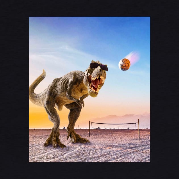 Funny T-Rex Dinosaur Playing Volleyball by Random Galaxy